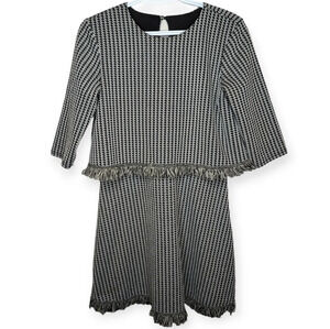 River Island Black & White Tweed Style Fringe Detailed Dress Size 8